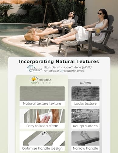 Ciokea Folding Adirondack Chair with Retractable Ottoman Fire Pit Patio Chair with Pull Out Foot Rest Weather Resistant Lawn Outdoor Lounge Chair with 3 Cup Holder(Smoke Grey) 5