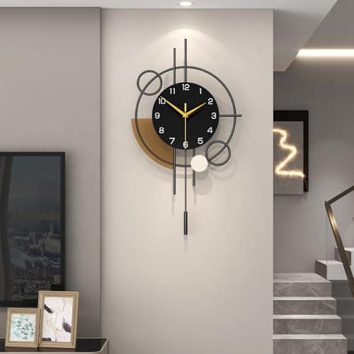 YIJIDECOR Large Wall Clock Decorative Pendulum Wall Clock Battery Operated Silent Quality Quartz Black Modern Clock for Living Room,Bedroom,Kitchen,Dining Room,Office,School,Home Decor,12.9x22.8inch