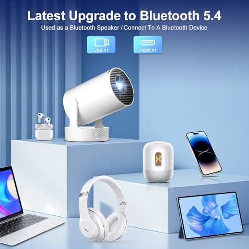 Mini Projector with Wifi and Bluetooth 5.4, Short Throw Projector 4K, Built-in Apps, 250 ANSI Lumens, Auto Keystone Correction, Smart Projector for Home Outdoor Movies [ 2026 Upgrade, White ] 8