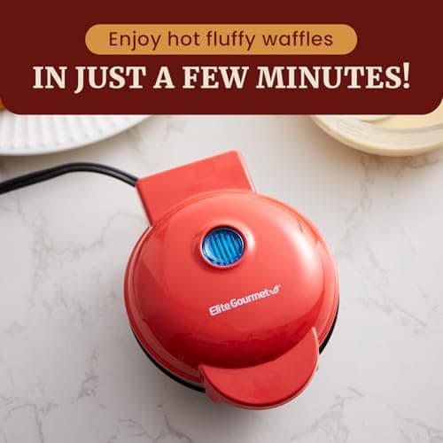 Elite Gourmet EWM015R# Electric Nonstick 4.5-inch Mini Waffle Maker, Belgian Waffles, Compact Design, Hash Browns, Keto, Snacks, Sandwich, Eggs, Easy to Clean, Red 6