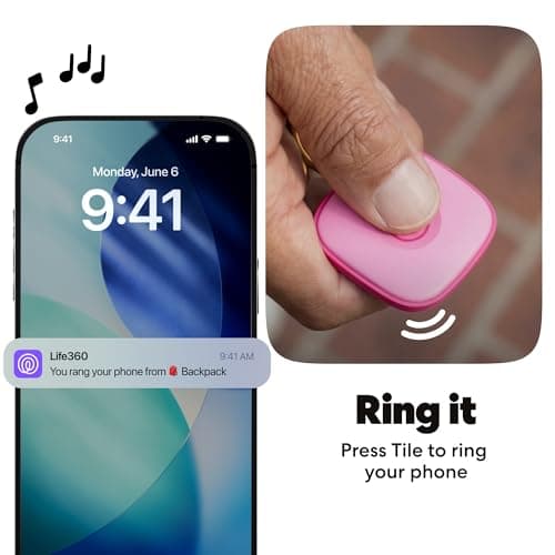 Life360 Tile - Bluetooth Tracker, Keys Finder and Item Locator for Keys, Bags and More. Phone Finder. Both iOS and Android Compatible. 1-Pack (Pink Punch) 5