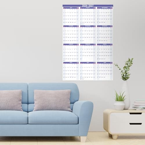2026-2027 Yearly Wall Calendar - Calendar 2026-2027, July 2026 - June 2027, Large Wall Calendar 26-27, 34.8" x 22.8"(Open), Full Year Calendar Large, One Page Vertical with Round Stickers - Purple 7