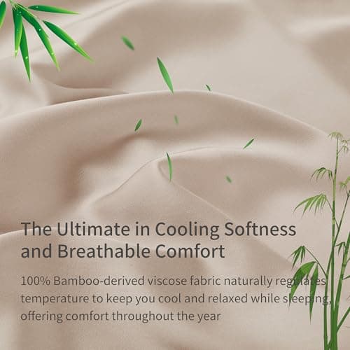 100% Viscose Derived from Bamboo Fitted Sheet with 16" Deep Pocket, Hotel Luxury Silky Bedding, Ultra Soft, Cooling for Hot Sleepers(Beige Queen) 5
