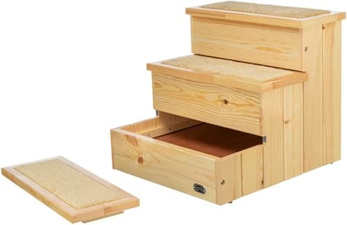 Trixie Wooden Dog Stairs with Nonslip Carpet - 3 Step Pet Stairs for Beds and Couches - with Additional Storage Space - in Natural 6