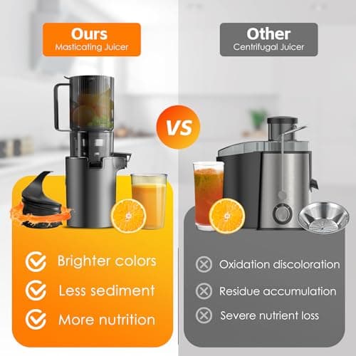 WISKEMA Slow Masticating Juicer, Citrus Juicers with Wide Flip Inlet for Vegetables and Fruits 5