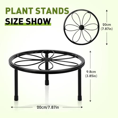 ESRICH 2 Pack 7.8" Metal Plant Stand Indoor , Black Plant Stands Outdoor, Rustproof Round Heavy Duty Flower Pot Stand, Potted Plant Holder for Garden Home 2