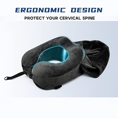 Cuddool Neck Pillow with Hood - Memory Foam Neck Pillow Head Chin Support, Airplane, Car, Office & Home Sleep Rest Travel Pillows with Hood (Black,M) 6