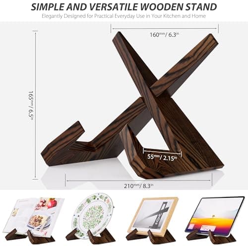 CeleVista Cookbook Stand for Kitchen, Counter Cook Book Holder, Book Stands Display for Echo Show 15,Echo Show 21, Recipe, Photo, iPad(Rustic Brown) 6