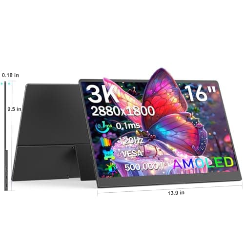 NewHail OLED Portable Monitor 16", 3K 2880x1800 120Hz 0.1ms USB-C HDMI Portable Monitor with 120% DCI-P3 Built-in Kickstand & Speakers for Laptop Windows Mac Phone Switch PS5, Black 8