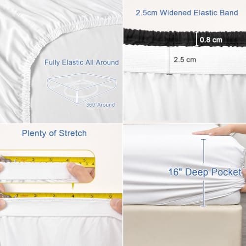 PHF 100% Rayon Derived from Bamboo Cooling Fitted Sheet King Size for Hot Sleeper, 16" Deep Pocket, 2.5cm Wider Strong Elastic Easy Fit, Breathable Silky Smooth Soft,78"x 80",White, No Pillowcases 5