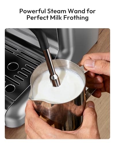 EUHOMY Espresso Machine with Grinder, 20 Bar Coffee Maker with Milk Frother Steam Wand, Professional Expresso Coffee Machines with Removable Water Tank, Latte & Cappuccino Machine for Home Barista 5