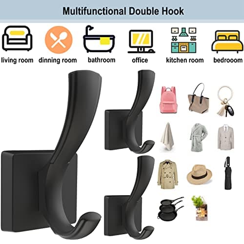 TOFIIGREM Black Towel Hooks Coat Hooks for Wall, Hand Towel Holder Robe Hook for Bathroom, Entryway Hat Hooks for Hanging Coat Towels Keys Hats (6 Pack) 7