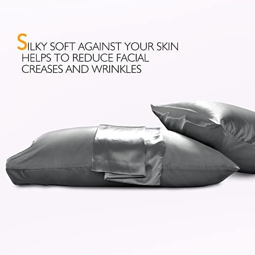 Vonty 2Pcs Standard Satin Pillowcases - 20x26 Pillow Cases, Grey Pillow Cases for Skin Friendly and Hair Protection - Cooling & Silky Satin Pillow Covers with Envelop Closure 6