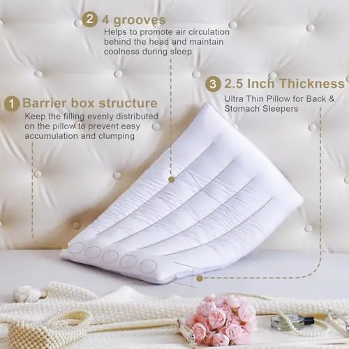 Suhedy Thin Pillow for Stomach and Back Sleeper Low Pillow Flat Bed Pillow Flat Design Pillows Ultra Slim 2.5 Inches Deeper Sleep (Pack of 1) 5