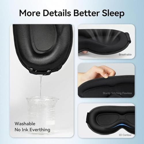 Blackout Weighted Eye Mask for Sleeping: 3D Contoured Gentle-Pressure Sleep Mask for Men & Women - Airplane Travel & Night Shift Essentials, Zero Eye Pressure, Breathable Blindfold, Black 7