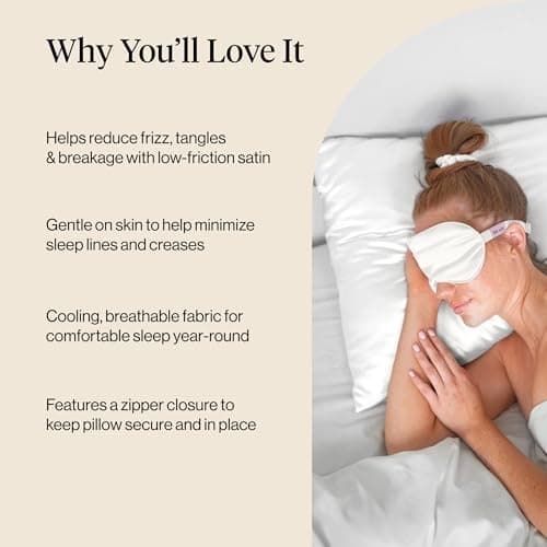 Kitsch Satin Pillowcase with Zipper for Hair & Skin - Softer Than Silk Pillow Cases, Smooth Cooling Satin Pillow Case, Wrinkle-Free, Machine Washable - Pillow Cases Standard Size (19x26), Ivory 2pcs 5