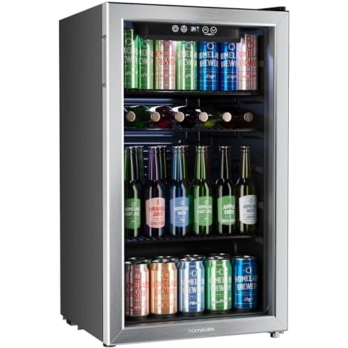 hOmeLabs Beverage Refrigerator and Cooler - 120 Can Mini Fridge with Glass Door for Soda Beer or Wine - Small Drink Dispenser Machine for Office or Bar with Adjustable Removable Shelves