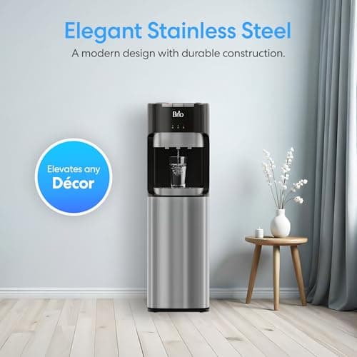 Brio Bottom Loading Water Cooler Dispenser for 5 Gallon Bottles - 3 Temperatures with Hot, Room & Cold Spouts, Child Safety Lock, LED Display with Empty Bottle Alert, Stainless Steel 7