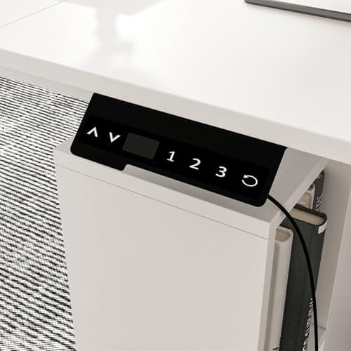 Homsee Electric Height Adjustable Standing Desk with Storage Cabinet, U-Shaped Computer Desk with Drawer & Open Shelves for Home Office, Workstation Desk for Writing Study Work Executive, White 6