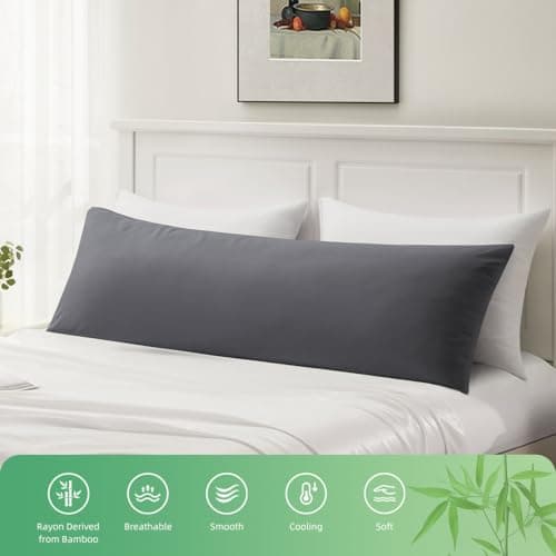 Body Pillowcase, Cooling Viscose from Bamboo Pillow Cover with Zipper Closure, Soft Moisture-Wicking for Hot Sleepers, Hair and Skin-Friendly, Gray, 1 Pack 5