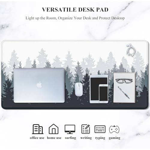 Auhoahsil Large Gaming Mouse Pad, Forest Theme XXL 35.4 x 15.7 in Desk Pad Stitched Non-Slip Rubber Long Computer Mousepad Thin Extended Full Size Desk Mat for Desktop, Laptop, Wireless Mice, White 7