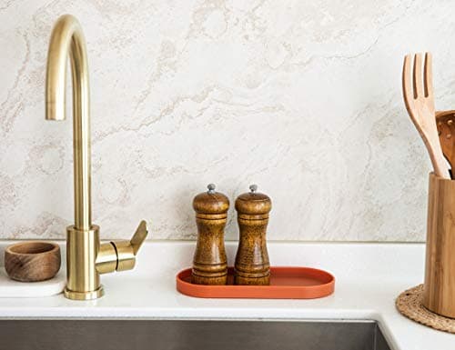 Lazy K Silicone Tray - Small Vanity Tray Organizer - Spoon Rest Holder - Kitchen Sink, Bathroom, Multi-Purpose Modern Counter Organizer (Black) 9