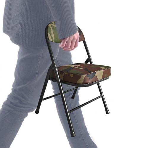fusehome Mini Folding Chair, Garage Stool, Portable Camping Chair with Padded Seat, for Patio, Garage, Camping, Fishing, Hiking, Hunting, Picnic, Camo Green