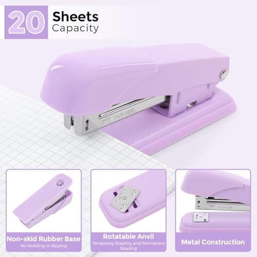 SKYDUE Purple Desk Accessories, Purple Office Supplies Set, Stapler, Tape Dispenser, Scissors, Binder/Paper Clips and 1000pcs Staples,Office Supplies for Women 5