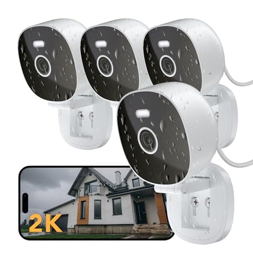 FAMVIVA 2K Security Camera, Outdoor/Indoor for Home, Pet, Baby, Nanny, IP65 Waterproof Color Night Vision, White Light & Siren, Recording, Motion Detection, Compatible with Alexa, White-4P