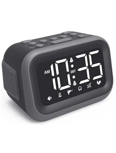 Acedeck Super Loud Alarm Clock: 115dB Dual Alarms and 6 Alarm Sounds for Heavy Sleepers - Adult Shift Workers in Bedroom or Daily Wake-Up Use - Gray