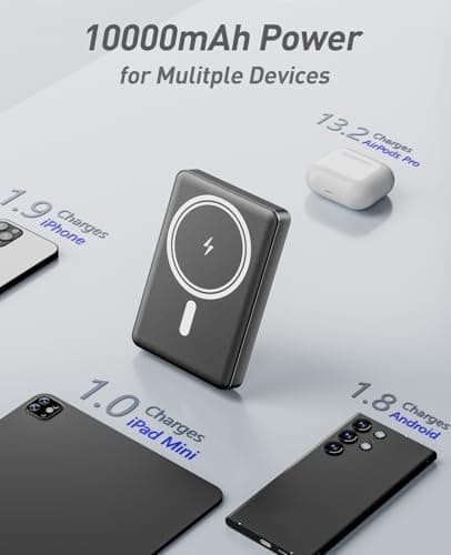 BBD Magsafe Portable Charger,10000mAh Magnetic Power Bank Fast Charging PD 20w with USB C Cable,Slim Magsafe Battery Pack Travel Essential,Wireless Power Bank for iphone 17/16/15/14/13/12 Series 1Pack 9
