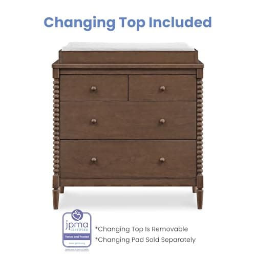 Delta Children Saint 4 Drawer Dresser with Changing Top and Interlocking Drawers, Teak Brown 5