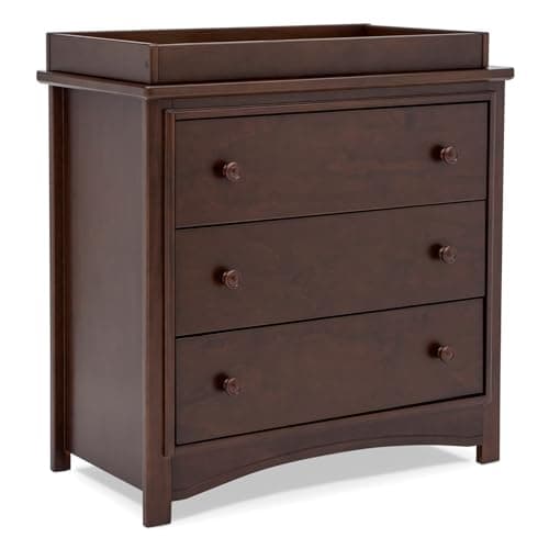Delta Children Perry 3 Drawer Dresser with Changing Top and Interlocking Drawers, Walnut Espresso
