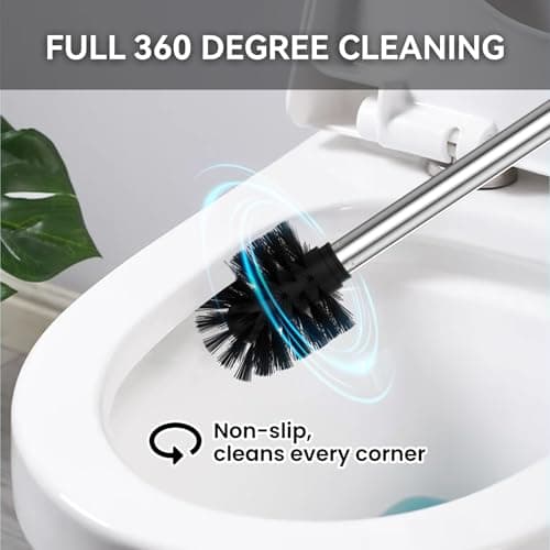 Dailyart Toilet Brush Holder Set: 2 Pack Bathroom Deep Cleaning - Stainless Steel & Glass Toilet Cleaner with Ergonomic Design - No Drilling Wall Mounting 5