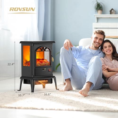 ROVSUN 22.4”H Electric Fireplace Stove w/Remote Control, 7 Realistic Flame Colors & 4 Brightness, Infrared Quartz Freestanding Heater Overheat & Tip-Over Protection, for Bedroom, ETL Certified, Black 7