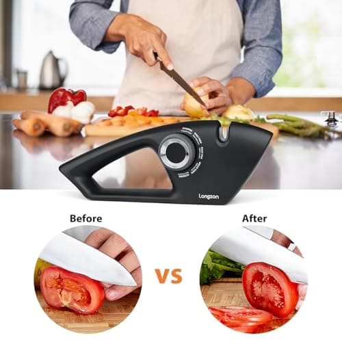Longzon 6-in-1 Knife Sharpener 5 Stage for Serrated Knives, Scissors with Cut-Resistant Glove,Original Premium Polish Blades,Best Kitchen Knife Sharpener Repair & Restore Pocket Knife, Chefs knife 9