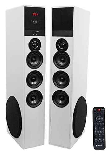 Rockville TM150W Powered Home Theater Tower Speaker System, White, 1000W, 10" Subwoofers, Bluetooth, USB/SD Playback, FM Radio, Remote Control, Karaoke Ready, Perfect for Home Entertainment