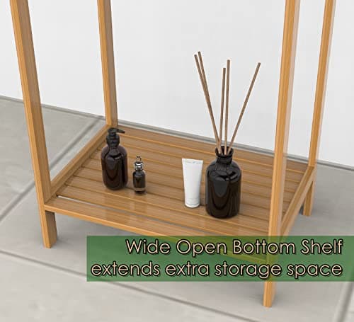 Purbambo Bamboo Towel Rack for Bathroom, 3 Tier Freestanding Towel Holders with Bottom Storage Shelf for Hand Towel, Washcloth, Facecloth, Small Bath Towel and Bathrobe 7