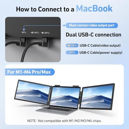 Pornitor Laptop Screen Extender, 14’’ FHD 1080P Triple Portable Monitor for Laptop with Ultra-Slim IPS Display, USB-C Plug and Play Multi Screen Attachment for 14"-15.6" Laptops 5