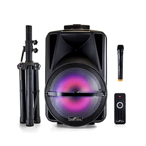 beFree Sound 12 Inch Bluetooth Rechargeable Portable PA Party Speaker with Reactive LED Lights Black