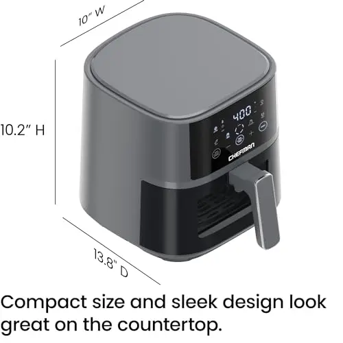 Chefman Air Fryer – 4 QT Compact Airfryer for Quick & Easy Meals, Features Hi-Fry Technology for Extra Crisp, Easy-View Window, Touch Controls with 4 Presets, Nonstick & Dishwasher Safe Basket - Grey 8