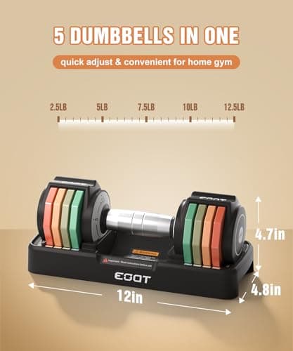 Adjustable Dumbbell Set, EOAT 2.5 to 12.5 lbs Free Weights Dumbbells Pair with Tray for New Beginner, Exercise & Fitness Dumbbells with Anti-Slip Handle & Rainbow-colored Weight Plates 9
