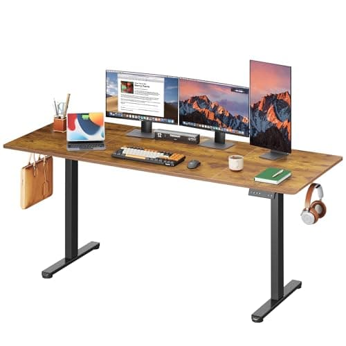 DEVAISE 71 * 28 Inches Electric Standing Desk, Dual Motors for Quite Adjustment,3 Memory Preset Adjustable Stand up Desk, Computer Desk Sit to Stand Desk for Home Office (Rustic Brown)