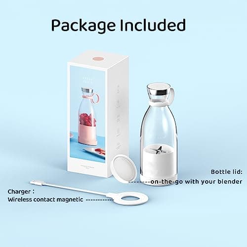 Asa Vea Portable Blender, Mini Blender for Smoothies and Shakes with 4 Blades, 11 Oz Personal Size Blender with Travel Lid and USB Rechargeable for Kitchen, Office, Gym (Pink) 7