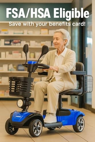 4-Wheel Mobility Scooter for Seniors, Folding Electric Powered Wheelchair, 250W Motor, 15-Mile Range, 5mph Speed, 300 lbs Capacity, All-Terrain, Red, FSA|HSA 9