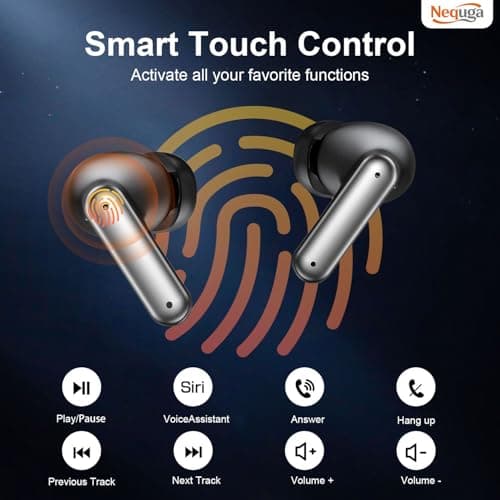 Nequga Wireless Earbuds Bluetooth Headphones, 50H Playtime Ear Buds with Mic, LED Digital Display Charging Case, IPX7 Waterproof, Deep Bass Stereo, in-Ear Earphone for iPhone Andriod Phone 7