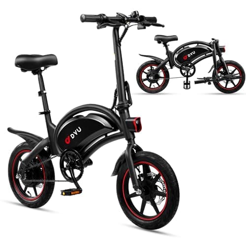 DYU Electric Bike for Adults Teens, D3F 14" Folding Electric Bicycle,Commuter City E-Bike with 250W Motor and 36V 10AH Lithium-Ion Battery,37-40miles Travel Range UL Certification