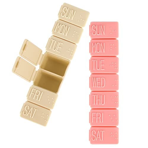 2Pack Weekly Pill Organizer,7 Days Pill Cases Travel Daily Pill Box Medicine Organizer Pill Box 7 Day Pill Organizer Weekly for Fish Oil, Calcium Tablets Supplements (Pink+Beige)