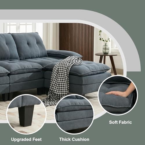 Modern Sectional Cloud Couch Deep 3-Seat, L Shape Sofa Couch with Moveable Ottoman, Adjustable Wide Arm, Comfy Upholstered Sleeper Sofa for Living Room and Small Apartments, Office 5
