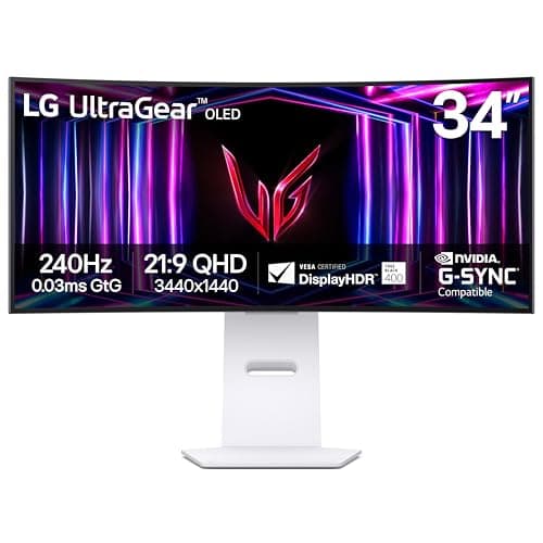 LG 34GS95QE 34-inch Ultragear OLED Curved Gaming Monitor WQHD 1440p 800R 240Hz 0.03ms AMD FreeSync Premium Pro NVIDIA G-Sync HDMI 2.1 DisplayPort Tilt/Height/Swivel Stand White